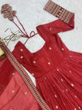 Beautiful Red Embroidered Silk Wedding Wear Anarkali Gown With Dupatta