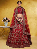 Beautiful Red Embroidered Silk Wedding Wear Lehenga Choli With Dupatta - Zeel Clothing