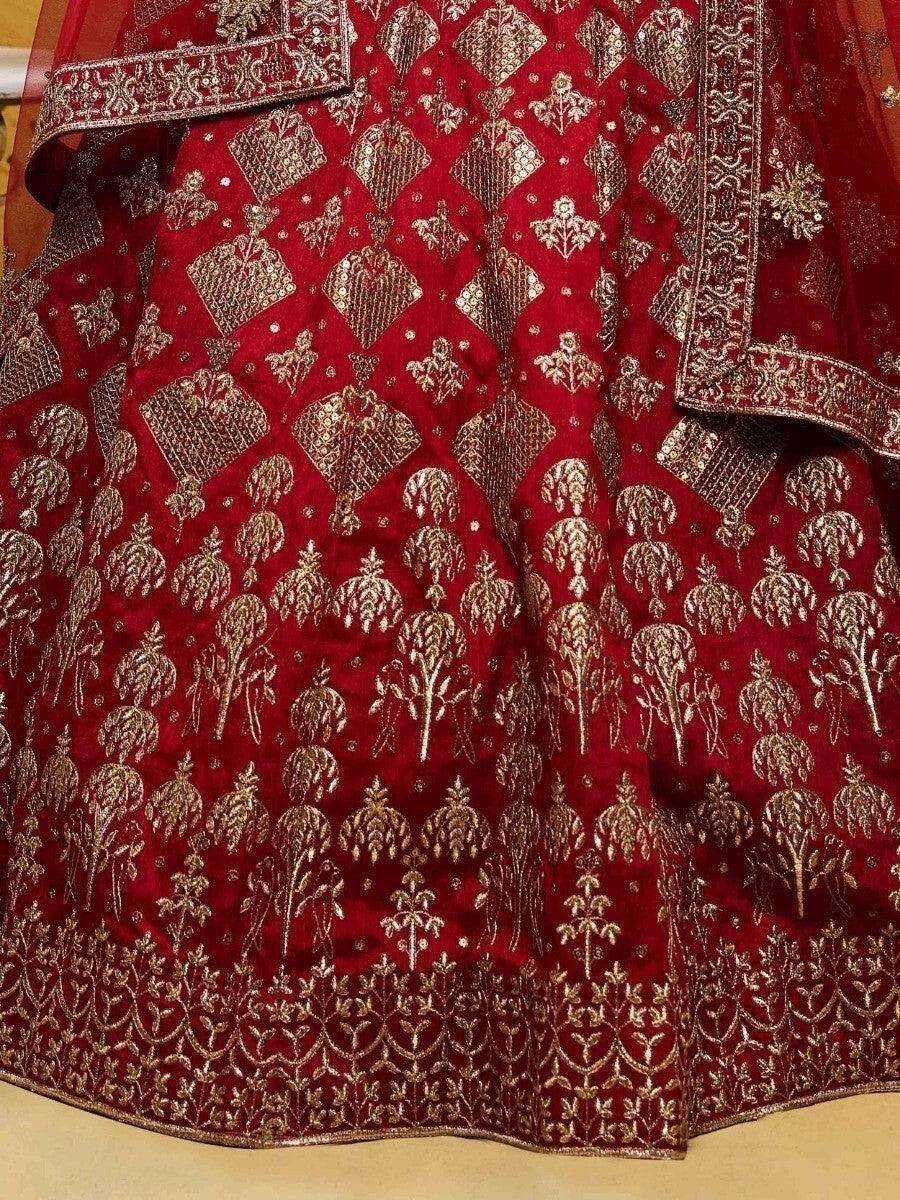 Beautiful Red Embroidered Silk Wedding Wear Lehenga Choli With Dupatta - Zeel Clothing