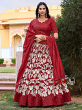 Beautiful Red Floral Printed Tussar Silk Navratri Lehenga Choli - Zeel Clothing