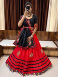 Beautiful Red Gamthi Work Cotton Lehenga Choli With Dupatta - Zeel Clothing