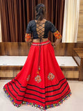 Beautiful Red Gamthi Work Cotton Lehenga Choli With Dupatta - Zeel Clothing