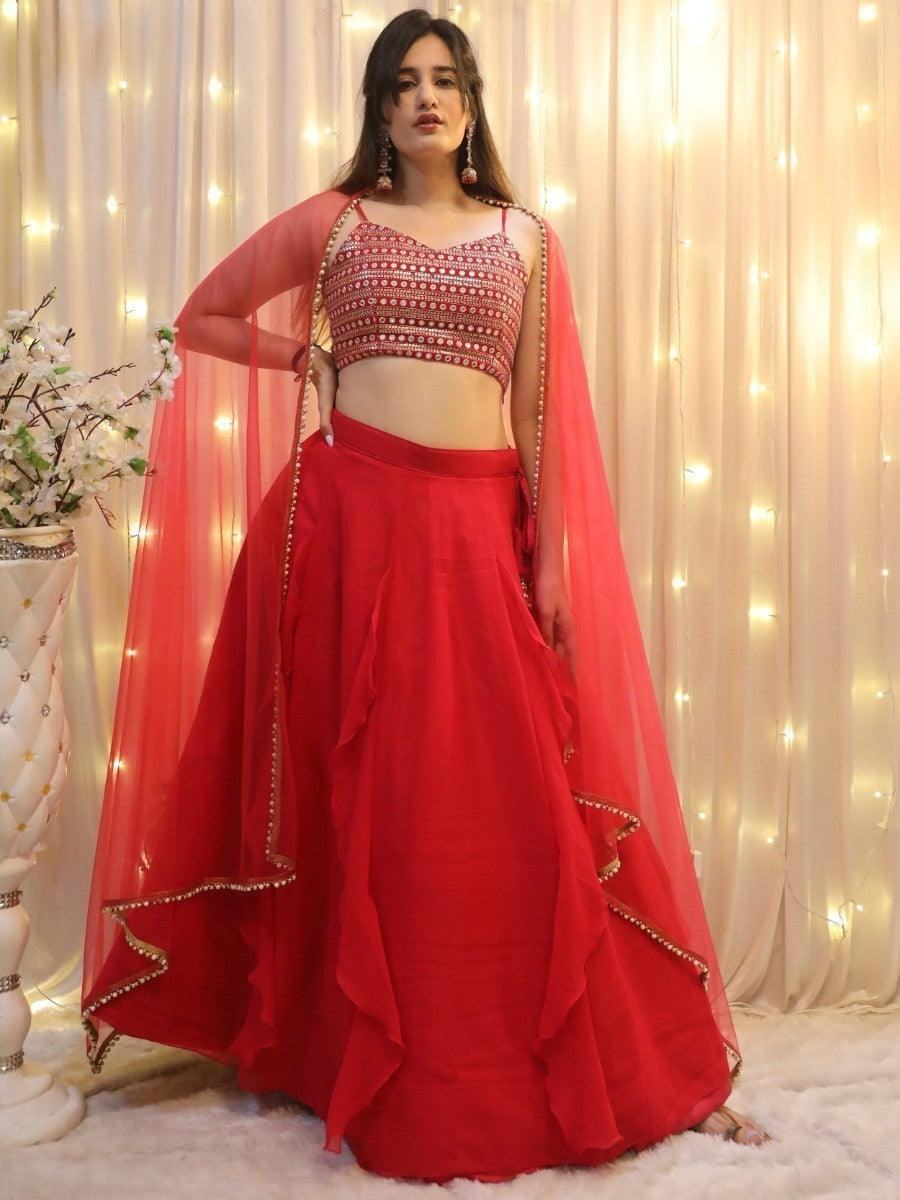 Beautiful Red Georgette Wedding Wear Lehenga Choli With Dupatta
