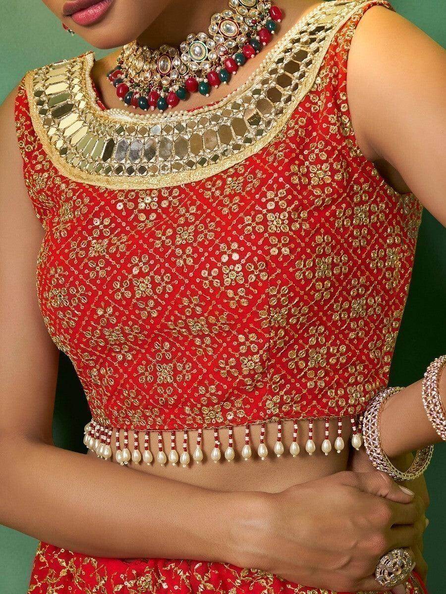 Beautiful Red Sequins Georgette Designer Lehenga Choli With Dupatta - Zeel Clothing