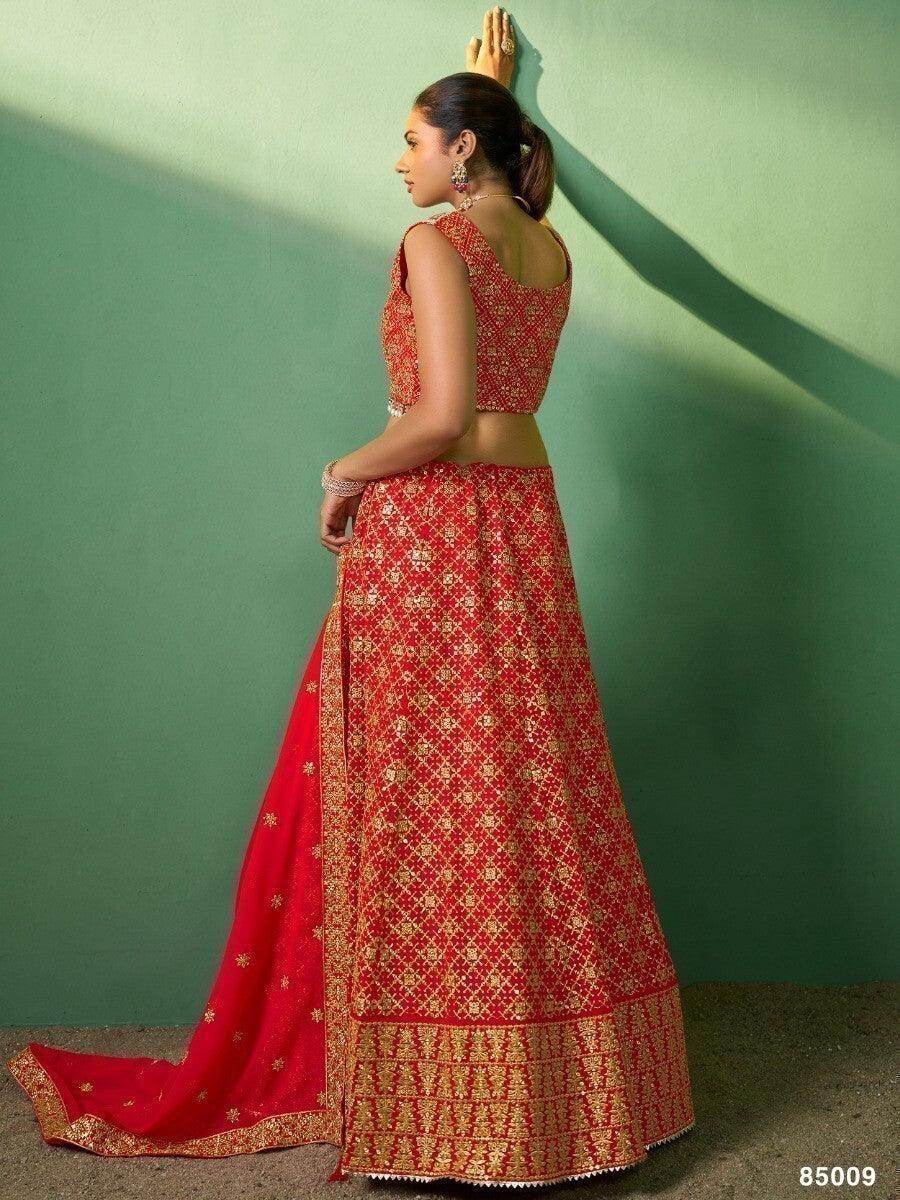 Beautiful Red Sequins Georgette Designer Lehenga Choli With Dupatta - Zeel Clothing