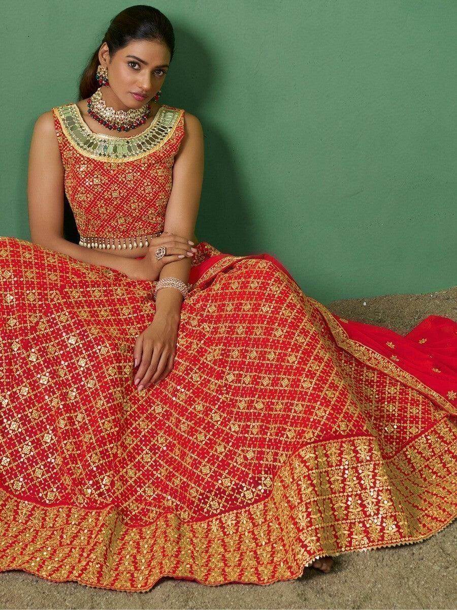 Beautiful Red Sequins Georgette Designer Lehenga Choli With Dupatta - Zeel Clothing