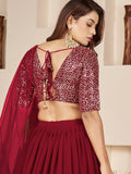 Beautiful Red Sequins Georgette Engagement Wear Lehenga Choli - Zeel Clothing