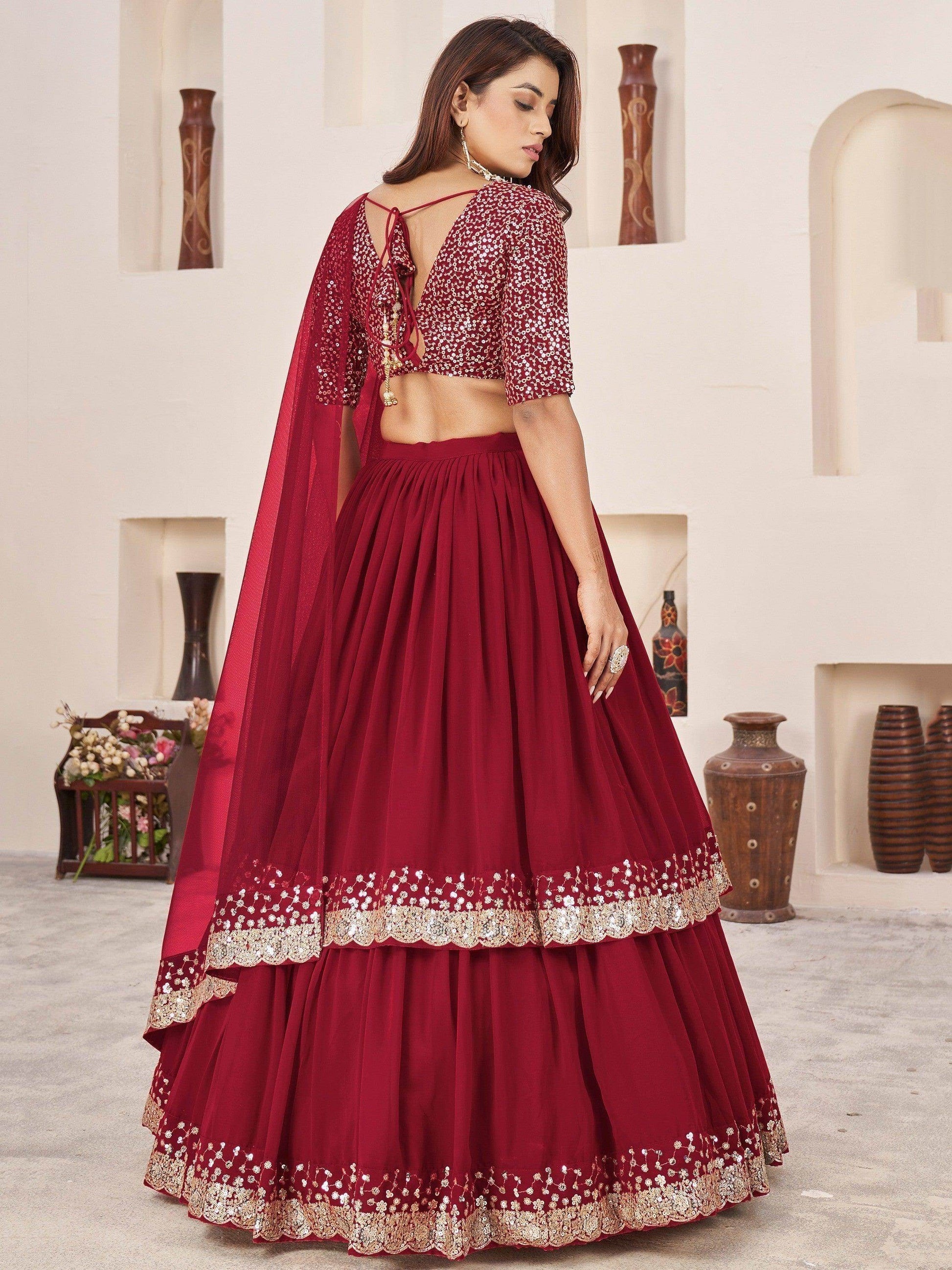 Beautiful Red Sequins Georgette Engagement Wear Lehenga Choli - Zeel Clothing