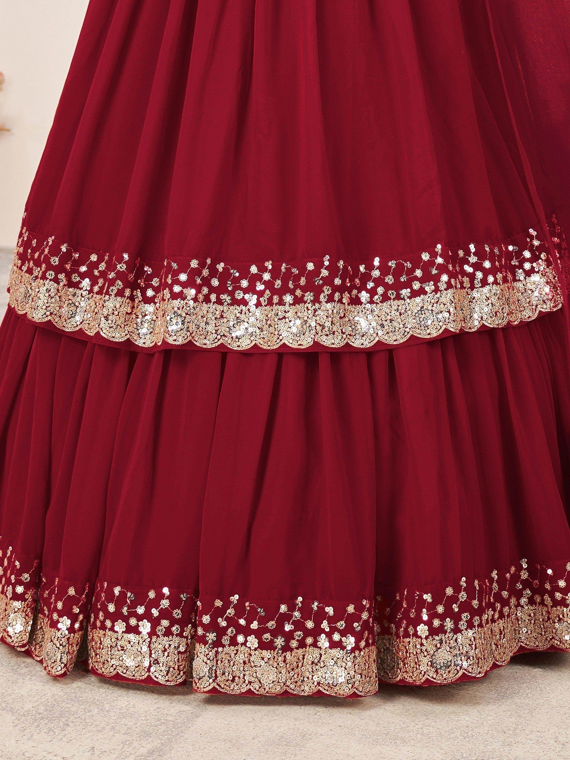 Beautiful Red Sequins Georgette Engagement Wear Lehenga Choli - Zeel Clothing