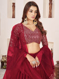 Beautiful Red Sequins Georgette Engagement Wear Lehenga Choli - Zeel Clothing