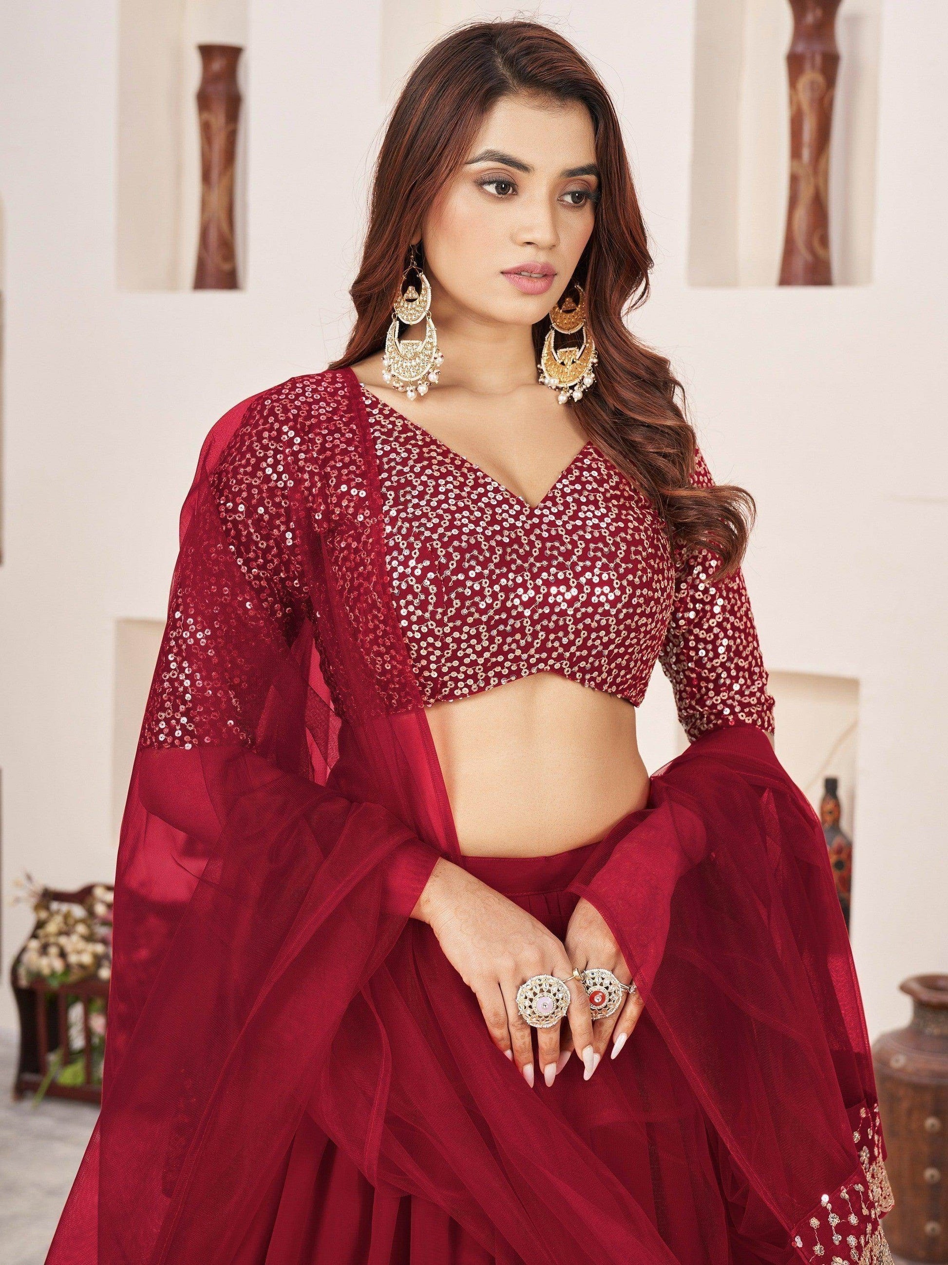 Beautiful Red Sequins Georgette Engagement Wear Lehenga Choli - Zeel Clothing