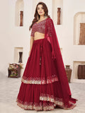 Beautiful Red Sequins Georgette Engagement Wear Lehenga Choli - Zeel Clothing