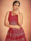 Beautiful Red Sequins Georgette Wedding Wear Lehenga Choli With Dupatta - Zeel Clothing