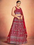 Beautiful Red Sequins Georgette Wedding Wear Lehenga Choli With Dupatta - Zeel Clothing