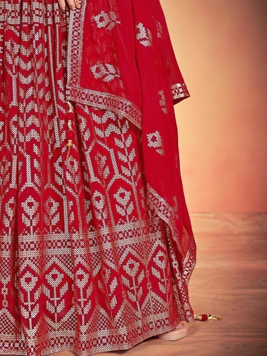Beautiful Red Sequins Georgette Wedding Wear Lehenga Choli With Dupatta - Zeel Clothing