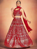 Beautiful Red Sequins Georgette Wedding Wear Lehenga Choli With Dupatta - Zeel Clothing