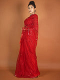 Beautiful Red Sequins Net Reception Wear Saree With Blouse - Zeel Clothing