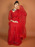 Beautiful Red Sequins Net Reception Wear Saree With Blouse - Zeel Clothing