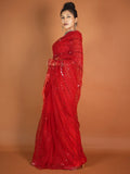 Beautiful Red Sequins Net Reception Wear Saree With Blouse - Zeel Clothing