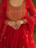 Beautiful Red Zari Embroidered Georgette Wedding Gown With Dupatta - Zeel Clothing