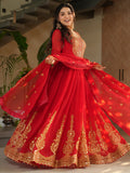 Beautiful Red Zari Embroidered Georgette Wedding Gown With Dupatta - Zeel Clothing