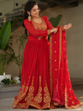 Beautiful Red Zari Embroidered Georgette Wedding Gown With Dupatta - Zeel Clothing
