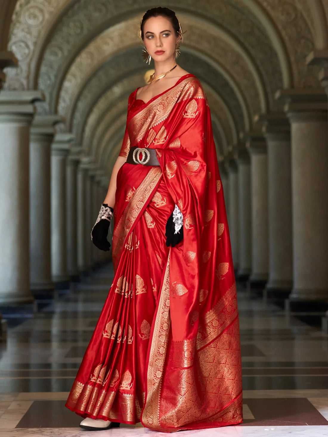 Beautiful Red Zari Weaving Silk Event Wear Saree With Blouse - Zeel Clothing