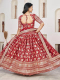 Beautiful Red Zari Work Jacquard Reception Wear Lehenga Choli - Zeel Clothing