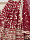 Beautiful Red Zari Work Jacquard Reception Wear Lehenga Choli - Zeel Clothing