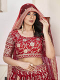 Beautiful Red Zari Work Jacquard Reception Wear Lehenga Choli - Zeel Clothing