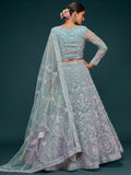 Beautiful Sea Blue Embroidered Soft Net Lehenga Choli With Dupatta - Zeel Clothing