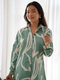 Beautiful Sea Green Digital Printed Satin Festival Wear Co-Ord Set