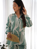 Beautiful Sea Green Digital Printed Satin Festival Wear Co-Ord Set