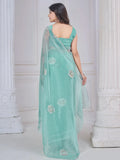 Beautiful Sea Green Jarkan Work Organza Party Wear Saree With Blouse - Zeel Clothing