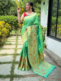 Beautiful Sea Green Woven Paithani Silk Event Wear Saree With Blouse - Zeel Clothing
