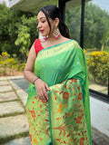 Beautiful Sea Green Woven Paithani Silk Event Wear Saree With Blouse - Zeel Clothing