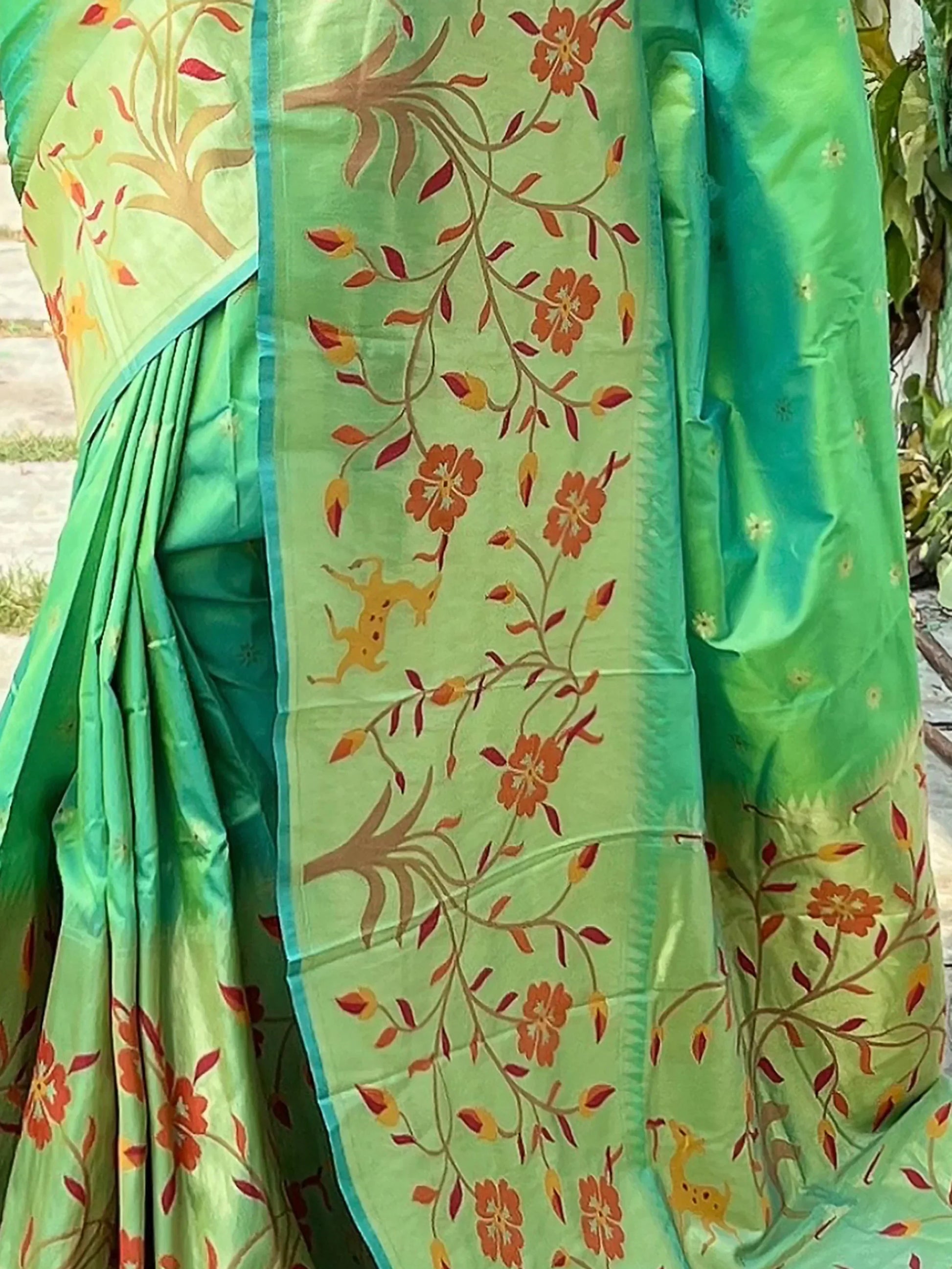 Beautiful Sea Green Woven Paithani Silk Event Wear Saree With Blouse - Zeel Clothing