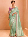 Beautiful Sea Green Zari Weaving Silk Engagement Wear Saree - Zeel Clothing