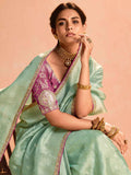 Beautiful Sea Green Zari Weaving Silk Engagement Wear Saree - Zeel Clothing