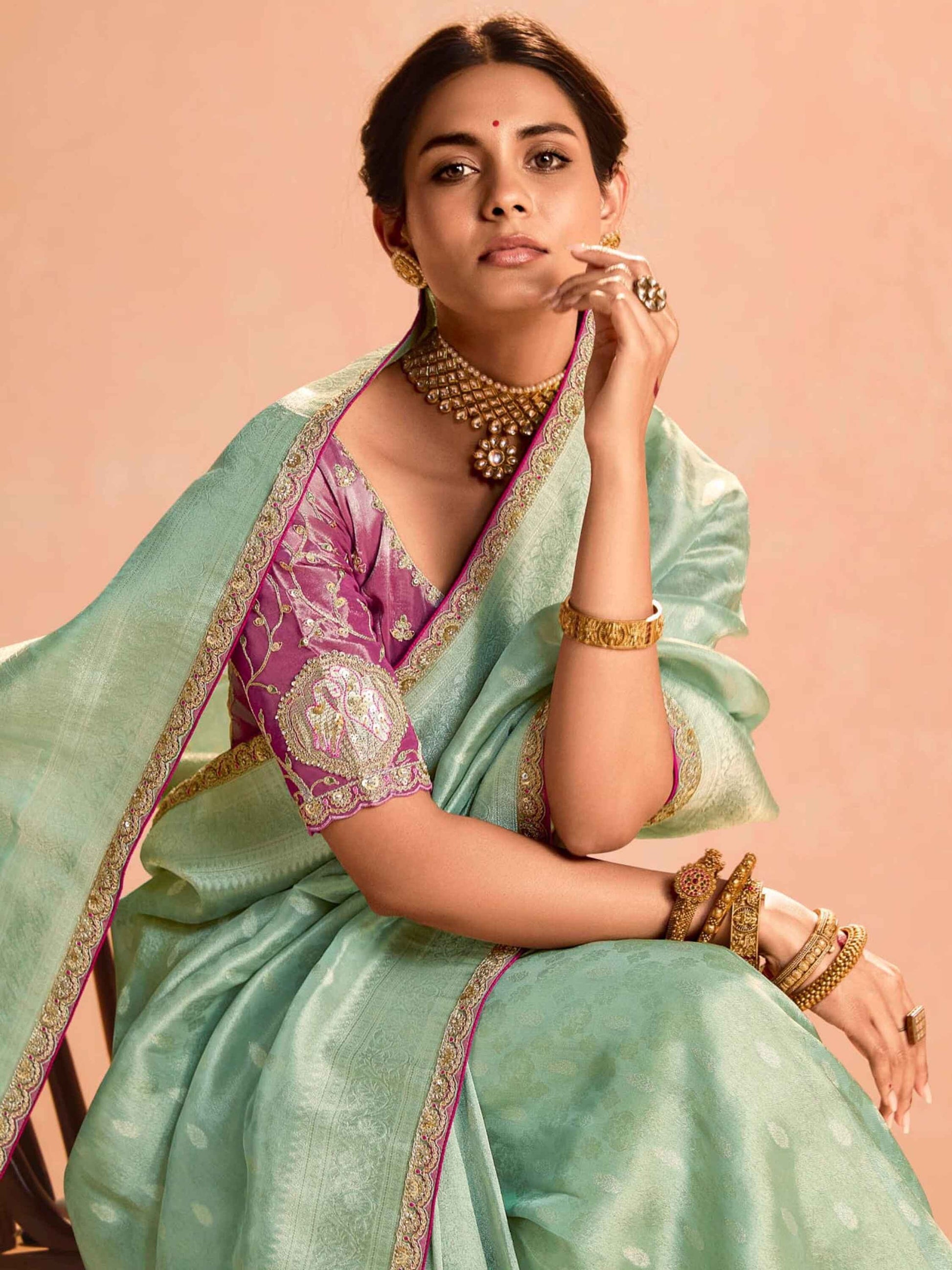 Beautiful Sea Green Zari Weaving Silk Engagement Wear Saree - Zeel Clothing