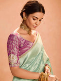 Beautiful Sea Green Zari Weaving Silk Engagement Wear Saree - Zeel Clothing