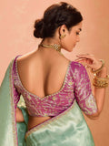 Beautiful Sea Green Zari Weaving Silk Engagement Wear Saree - Zeel Clothing