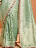 Beautiful Sea Green Zari Weaving Silk Engagement Wear Saree - Zeel Clothing