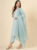 Beautiful Sky-Blue Embroidered Work Silk Traditional Pant Suit - Zeel Clothing