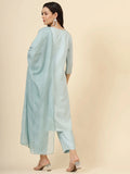 Beautiful Sky-Blue Embroidered Work Silk Traditional Pant Suit - Zeel Clothing