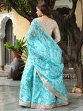 Beautiful Sky Blue Floral Print Organza Lehenga Choli With Dupatta - Zeel Clothing