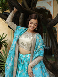 Beautiful Sky Blue Floral Print Organza Lehenga Choli With Dupatta - Zeel Clothing