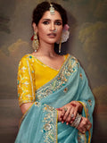 Beautiful Sky-Blue Sequins Silk Wedding Wear Saree With Blouse - Zeel Clothing