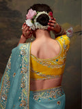 Beautiful Sky-Blue Sequins Silk Wedding Wear Saree With Blouse - Zeel Clothing