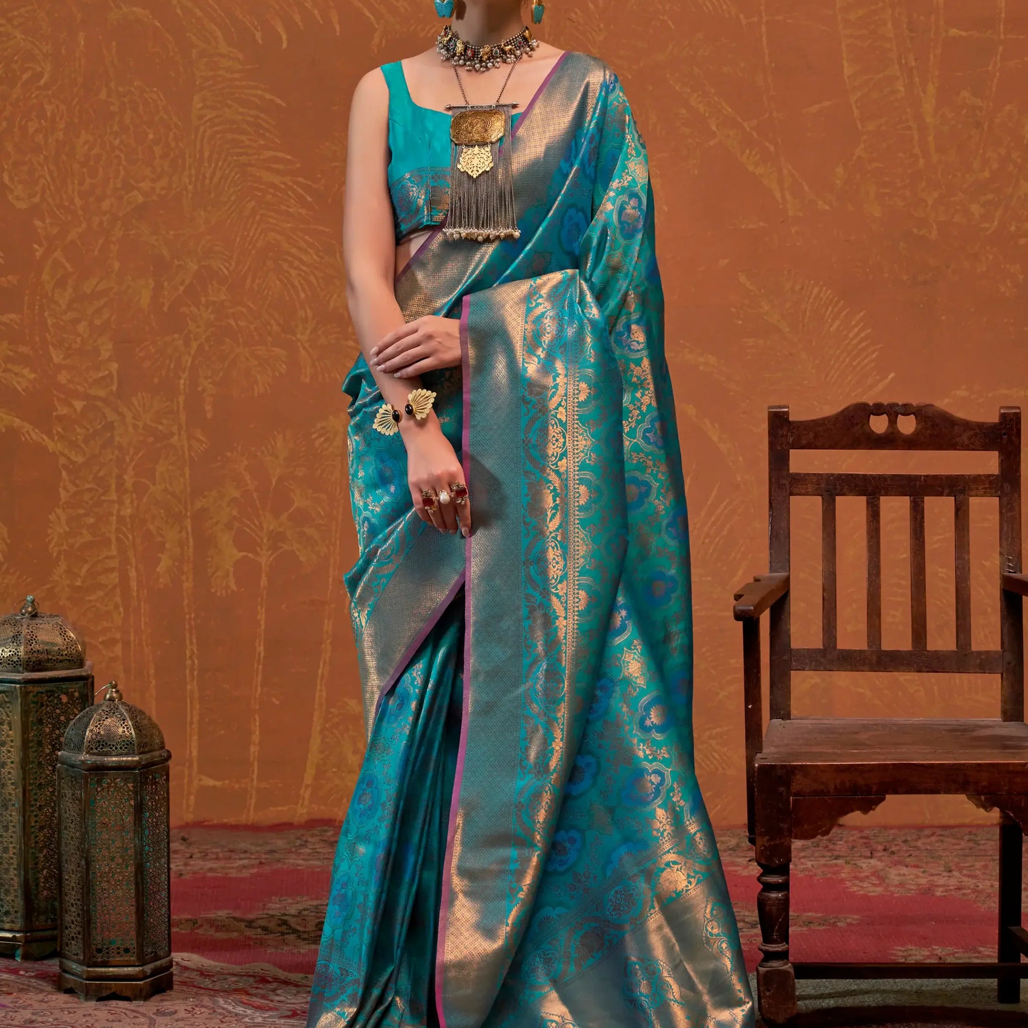 Beautiful Sky-Blue Zari Weaving Silk Event Wear Saree With Blouse - Zeel Clothing